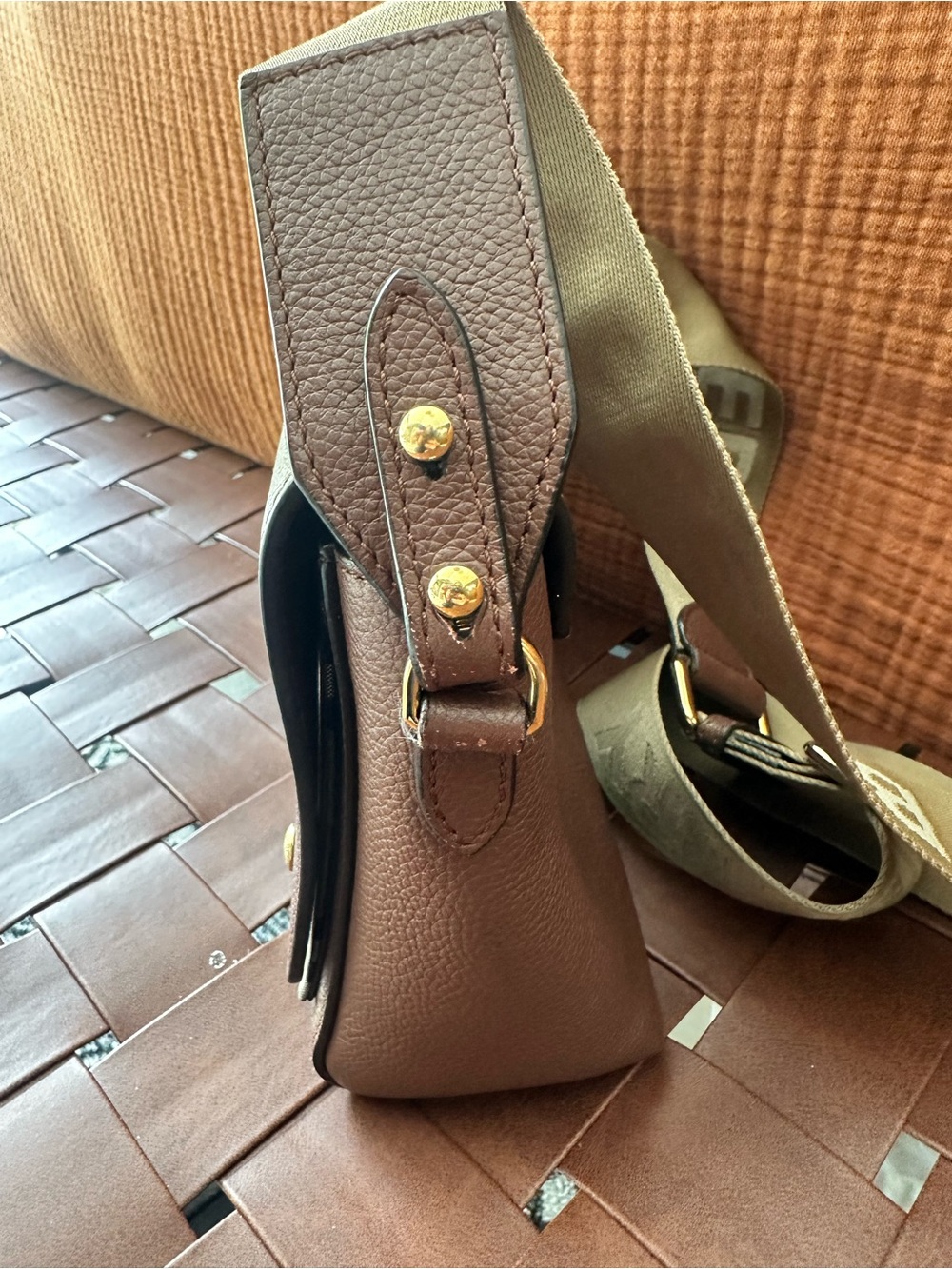 Burberry Brown Leather Messenger Bag with Tan Logo Strap - Picture 9 of 10